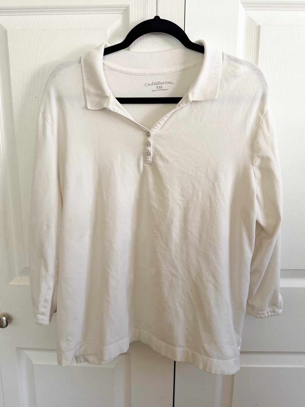 5 for $25! croft & barrow Women's White Long-Sleeve Polo Blouse
